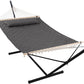 ANOW Double Hammock with 12FT Heavy Duty Steel Stand Included, 2 Person Hammock with Stand for Outdoors, 450 LBS Weight Capacity, Gray