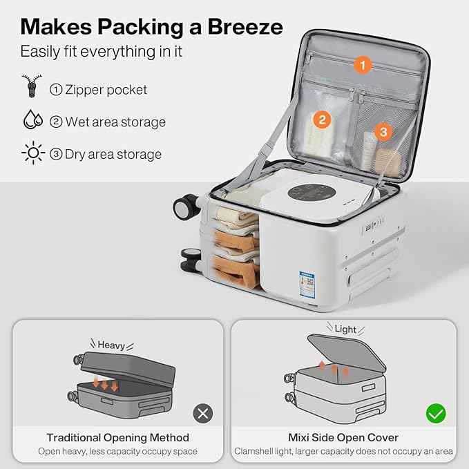 mixi 17x14x9 Carry On Luggage Underseat PC Hard Shell Suitcase Top Opening Aluminum Frame Travel Suitcases with Wheels, Smoke White