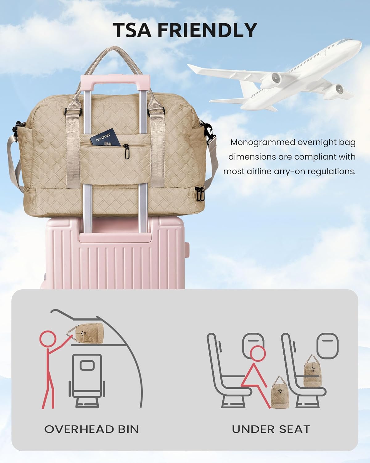 Women Group Gift Ideas, Gifts for Women-Kids Travel Bags with Shoe Compartment, Personalized Weekender Bag, Monogram Overnight Bag for Women, Letter Travel Bag with Makeup Bag (Letter Y) - Roamly