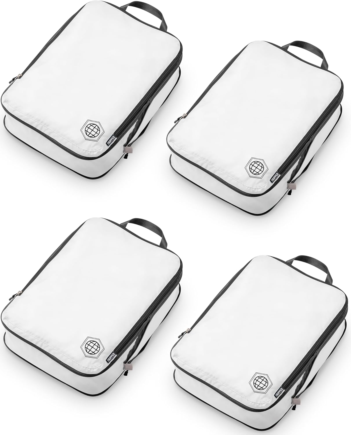 Large Compression Packing Cubes for Travel-Packing Cube Luggage Organizers 4 Piece Set for Checked Luggage-Ultralight, Expandable/Compression Bags by TRIPPED Travel Gear (White 4 Piece) - Roamly