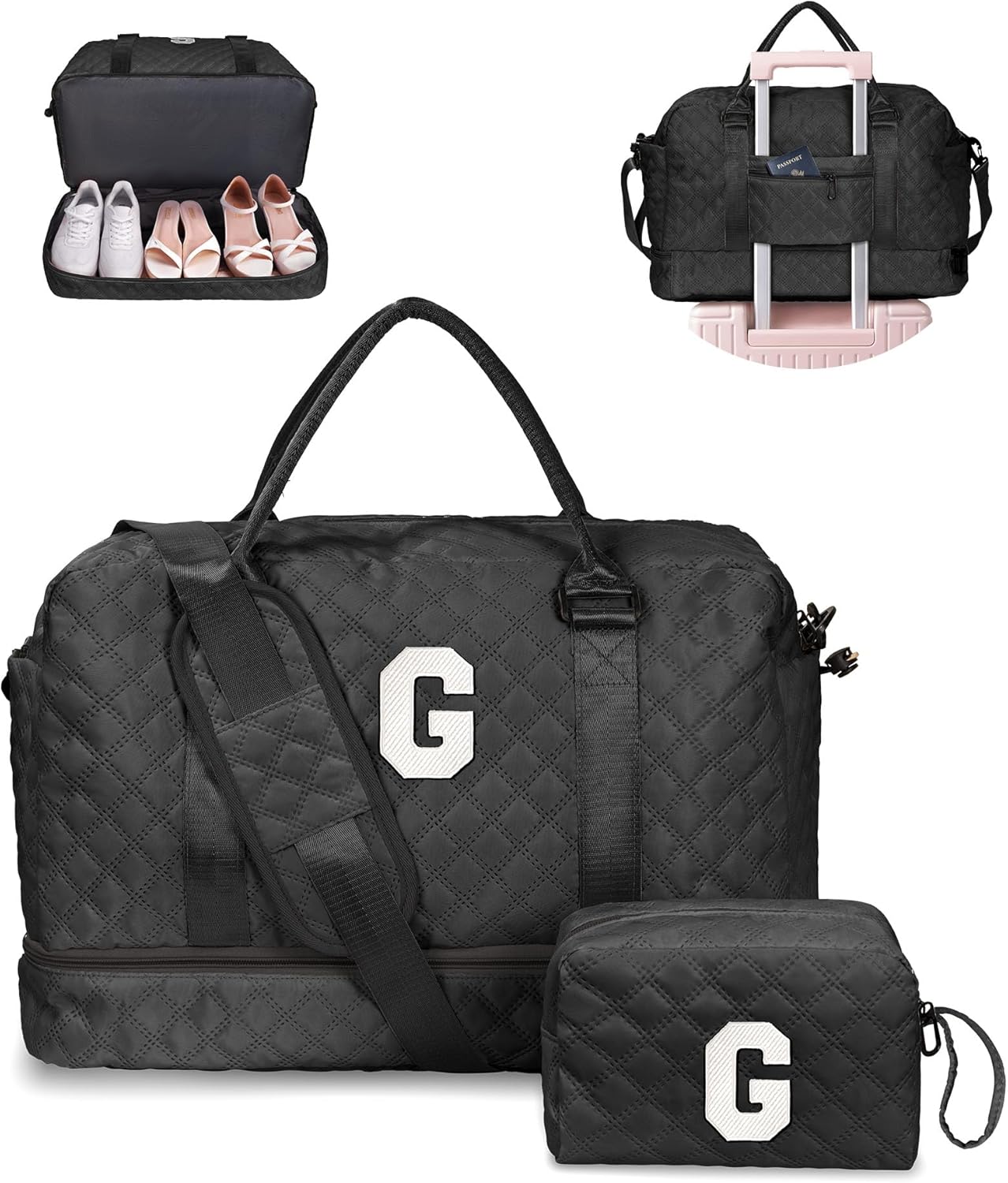 Women Gifts for Wife-Initial Duffle Bag with Shoe Compartment, Weekender Bag, Monogram Overnight Bag, Letter Travel Bag with Makeup Bag，Personalized Gift Idea for Women Her (Letter G) - Roamly