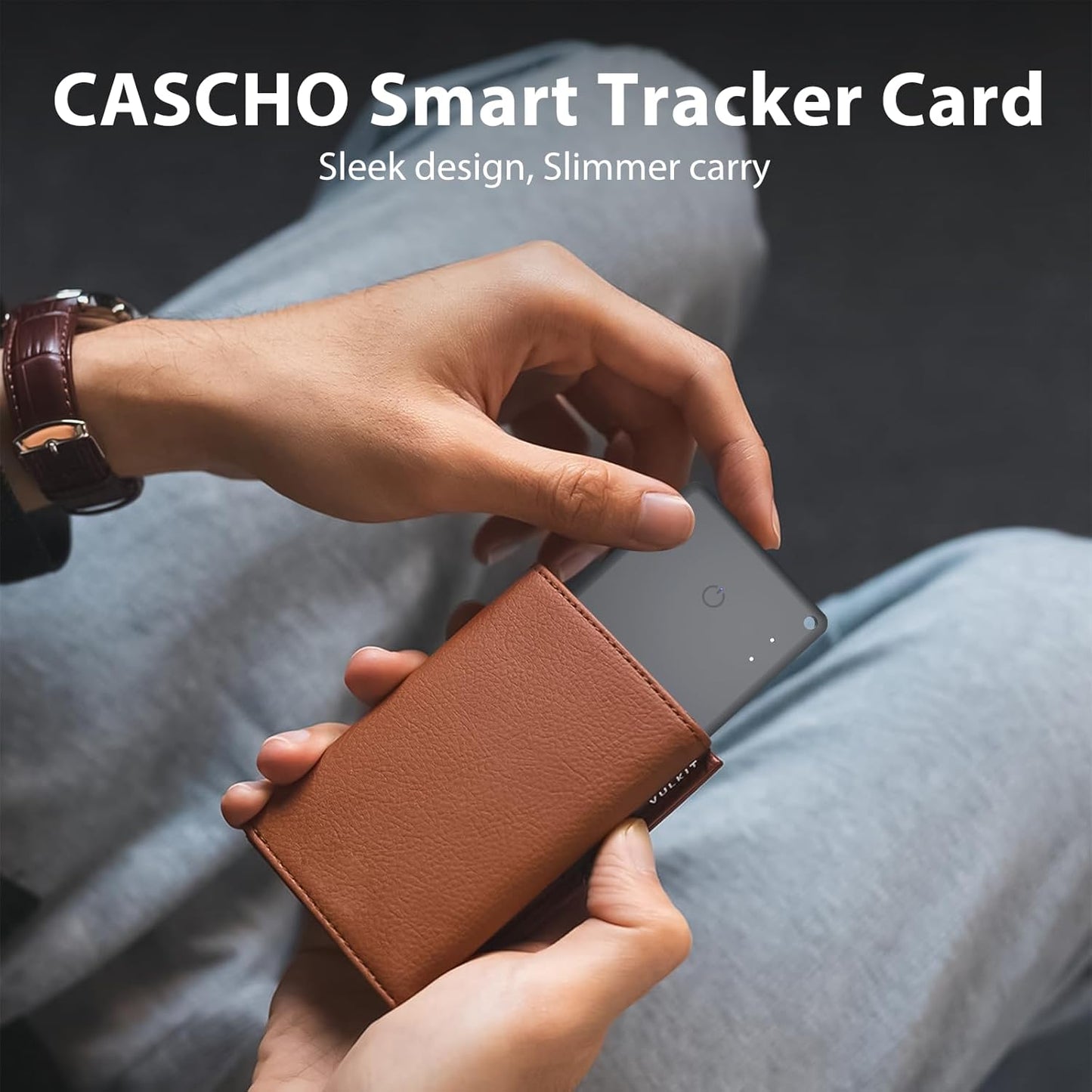 CASCHO Smartcard - Wallet Tracker Card, Compatible with Apple Find My App, Waterproof and Splash-Proof, Keys Finder and Item Locator for Passport, Bags, Laptop, Black 2 Pack