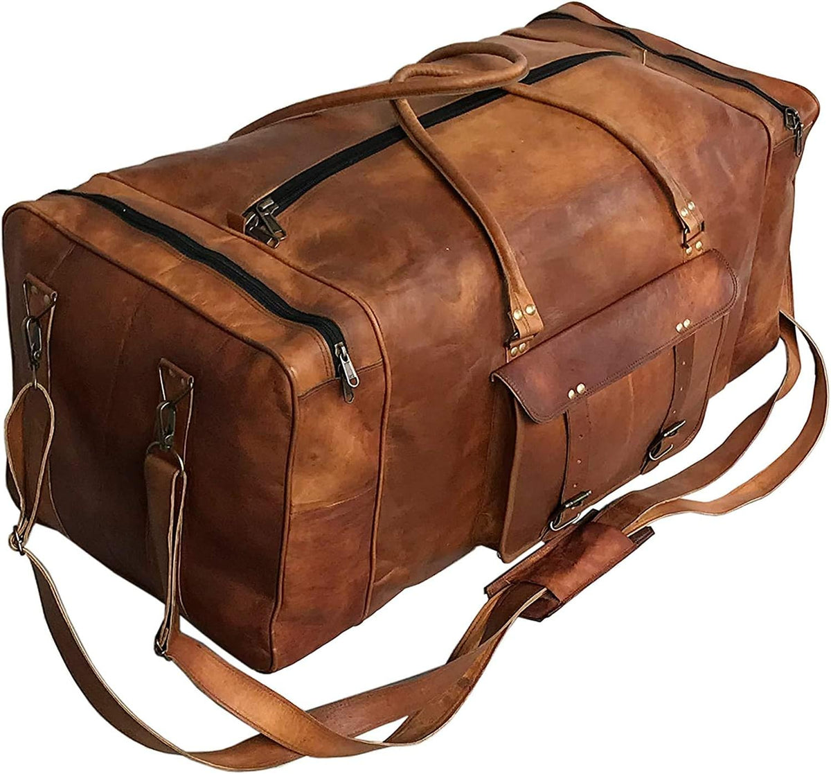 Leather 24 Inch Luggage Handmade Duffel Bag Carryall Weekender Travel Overnight Gym Sports Carry On Duffel Bag For Men And Women - Roamly
