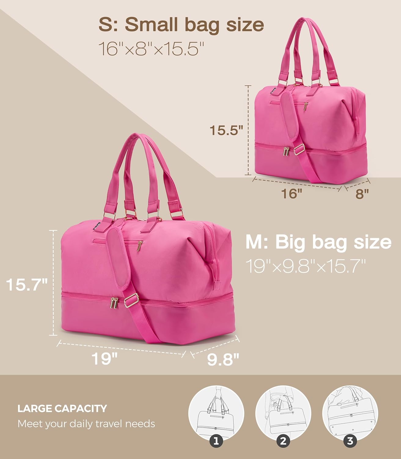 Weekender Bags for Women, Large Travel Duffel Bag with Shoes Compartment, Carry On Overnight Tote Bags with Toiletry Bags, Hospital Bags for Labor and Delivery - Roamly