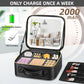 Lighted Travel Makeup Bag - 3 Colors, Mirror, 2-Layer Organizer with 10X Magnifying Mirror - Portable Cosmetic Case with Adjustable Dividers (Black)