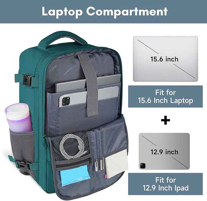 Taygeer Laptop Backpack, Airline Approved Carry On with 17.3 inch Laptop Compartment, TSA Friendly Backpack for Nursing Doctor Business Travel, Travel Daypack for Work Essentials, Peacock Blue