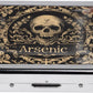 Cute and Stylish Metal Pill Box - Compact Portable Pill Organizer with 8 Compartments, Food-Grade Divider, Ideal for Travel, Vitamins, Jewelry, Cosmetics (Arsenic Skull)