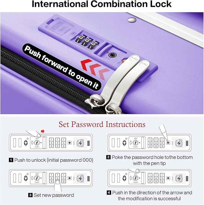 mixi Large Checked Luggage with Cup Phone Holder and Charger Hard Shell Suitcases with Spinner Wheels, 26 Inch Lilac Purple
