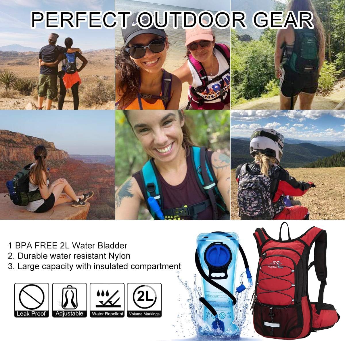 15L Insulated Hydration Backpack Pack with 2L Water Bladder Lightweight Hiking Backpack Bag for Women Men Daypack for Hiking Running Festival Camping Biking - Roamly