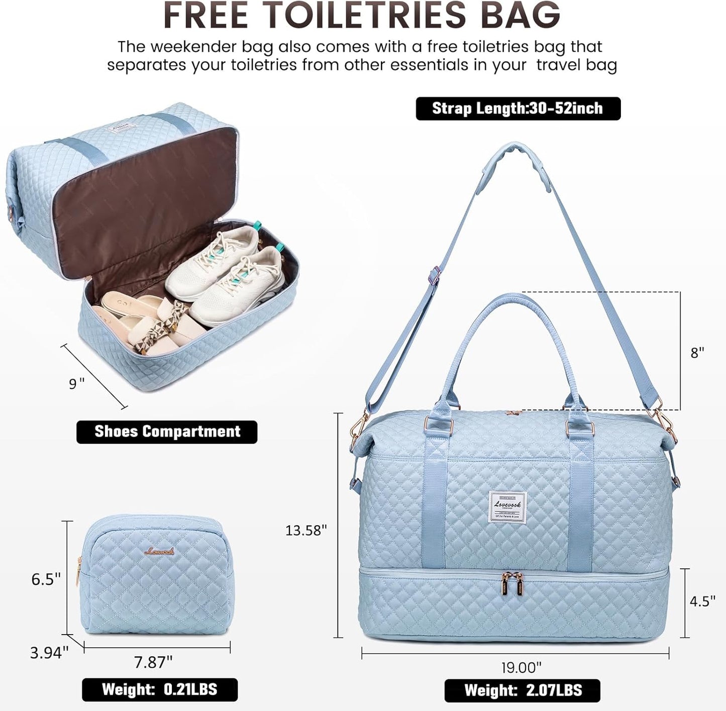 LOVEVOOK Travel Duffle Bag,Weekender Bags for Women with Shoe Compartment，Carry on Overnight Bag with Toiletry Bag,Gym Duffel Bag with Wet Pocket, Hospital Bags for Labor and Delivery