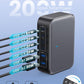 USB C Charger Block 200W with Wall Plug,6 Ports GaN IV Charging Station Hub,QC4.0+PD 65W USB C Laptop Charger Adapter Compatible with MacBook Air/Pro,DELL,iPhone 16/15/14,iPad,Steam Deck,Galaxy-Black - Roamly