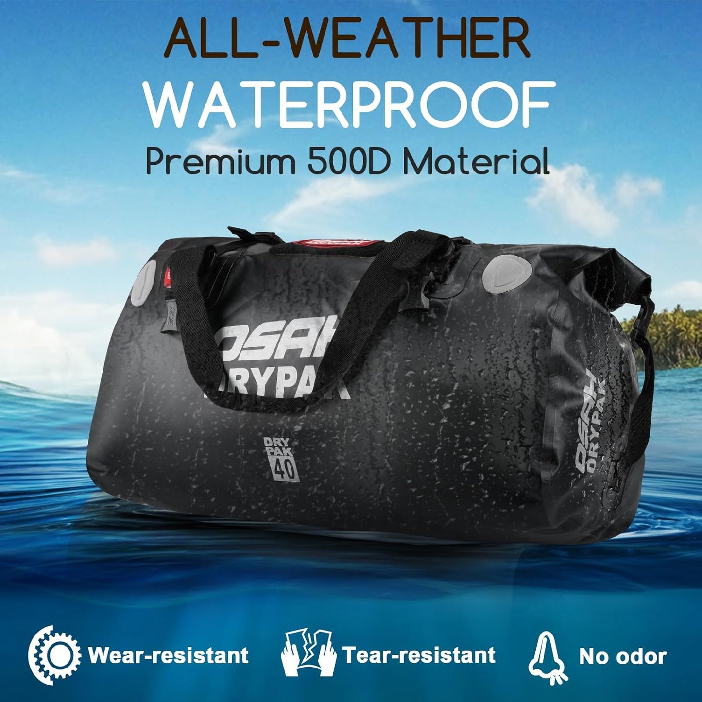 Waterproof Duffel Bag - Motorcycle Dry Bag Tail Bag with Large Storage Space, Waterproof Luggage Duffle Bags with Outer Mesh Zipper Pocket for Camping, Kayaking, Fishing & Traveling - Roamly