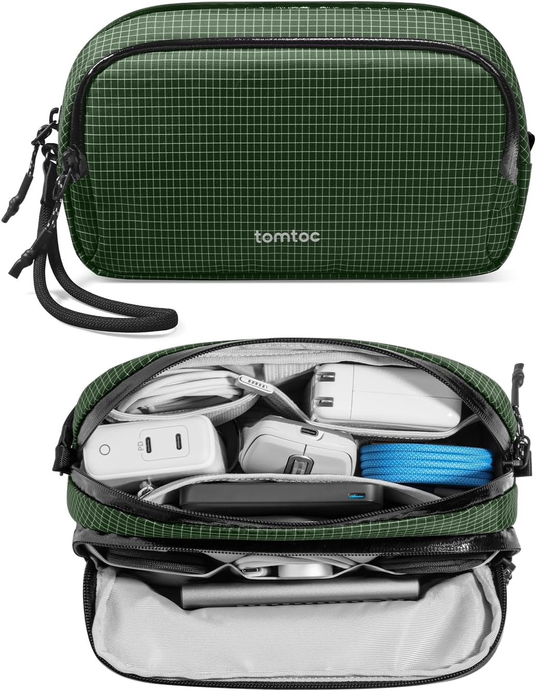 tomtoc Electronic Organizer Travel Case Performance, Water Resistant Dual Compartment Cable Organization Storage Bag for Charger, Cord, Phone, Hard Drive, Power Bank, Accessories Travel Essentials - Roamly