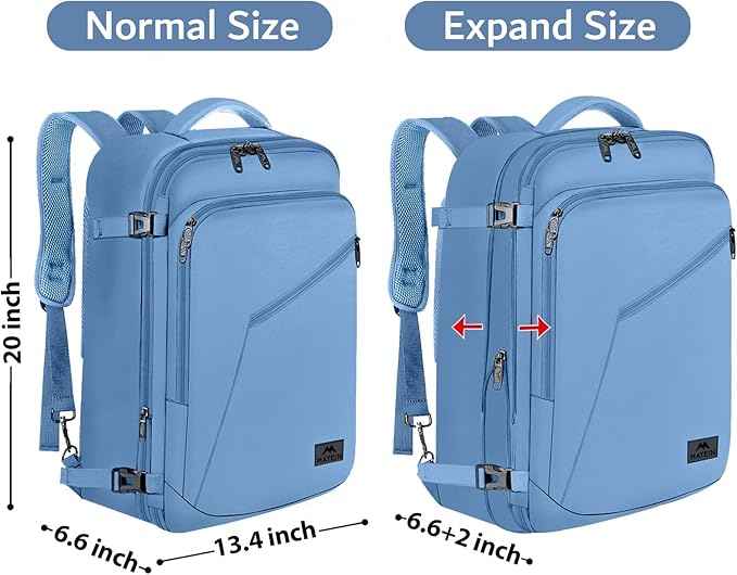 MATEIN Big Backpack for Travel, Carry on Backpack for Airlines with Hide Away Shoulder Straps, Large Hiking Daypack with 2 Handles, Gifts for Traveler Women, Light Blue