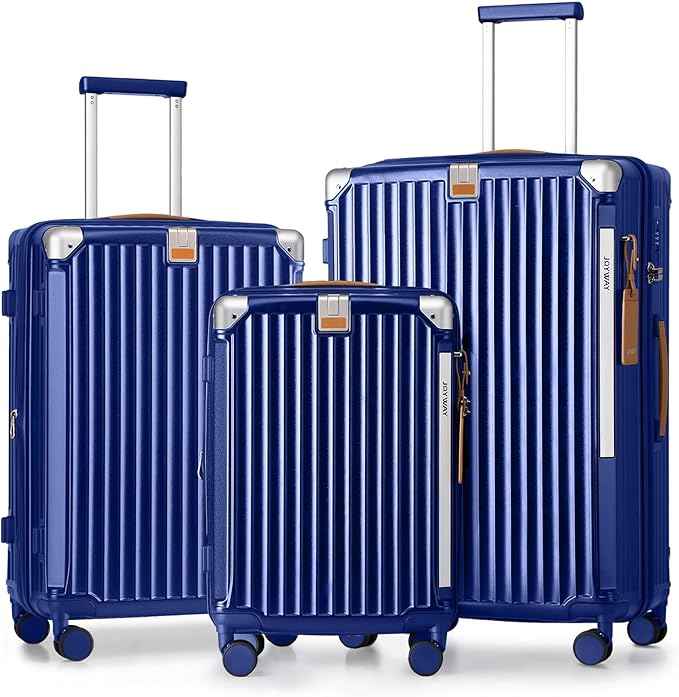 Joyway Luggage Sets 3 Piece, Expandable Suitcase with Smart Cup Holder and USB Port, Hardside Carry On Checked with TSA Lock Spinner Double Wheels, Blue