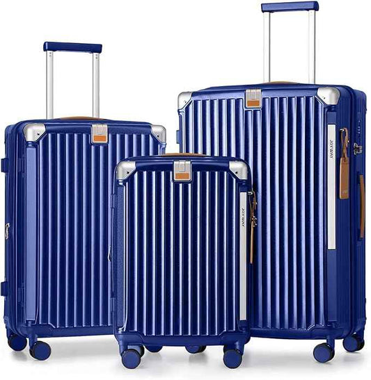 Joyway Luggage Sets 3 Piece, Expandable Suitcase with Smart Cup Holder and USB Port, Hardside Carry On Checked with TSA Lock Spinner Double Wheels, Blue