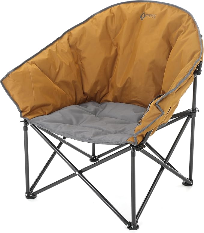 ARROWHEAD OUTDOOR Oversized Heavy-Duty Club Folding Camping Chair with Pocket, Cup Holder, Portable, Padded, Moon, Round, Saucer, Supports 330lbs, Carrying Bag