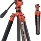 Fotopro Carbon Fiber Tripod 2.3lbs Ultralight 62 Inch Portable Travel Video Tripod for Camera DSLR Load up to 22lbs X-Aircross 3 Video Orange
