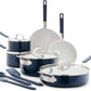 GreenPan x Bobby Flay 13 Piece Nonstick Cookware Pots and Pans Set, PFAS-Free Diamond Ceramic, Induction Suitable, Easy Clean Dishwasher & Oven Safe, Stay-Cool Silicone Handles, Glass Lids, Navy Blue