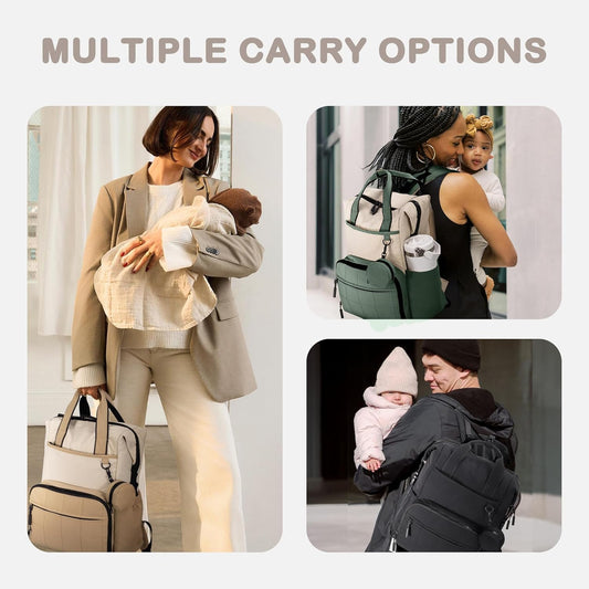 VONAL Diaper Bag Backpack, Lightweight Baby Diaper Bags, Travel Large Diaper Bag with Changing Station, Green Diaper Backpack for Boys Girls Newborn with Insulated Pockets, Stroller Straps
