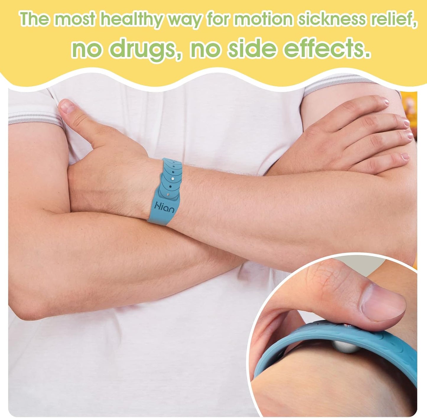 Motion Sickness Bands Anti Nausea Acupressure Wristband Sea Sickness Wristbands Nausea Bands(3Pairs-Black+White+Green)