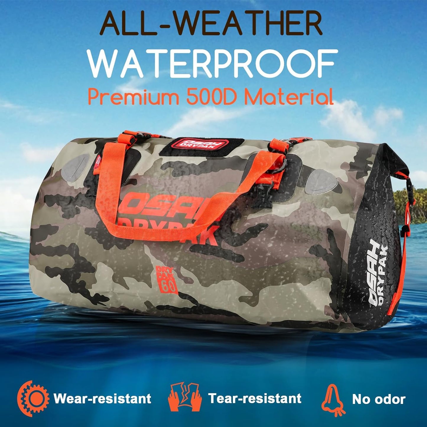 Waterproof Duffel Bag - Motorcycle Dry Bag Tail Bag with Large Storage Space, Waterproof Luggage Duffle Bags with Outer Mesh Zipper Pocket for Camping, Kayaking, Fishing & Traveling - Roamly