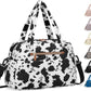 Travel Duffle Bag,Puffer Carry On Duffel Bag with Laptop Compartment Waterproof Overnight Weekender Bags for Women Large Hospital Tote Bags for Labor and Delivery(Medium,Cow Print)