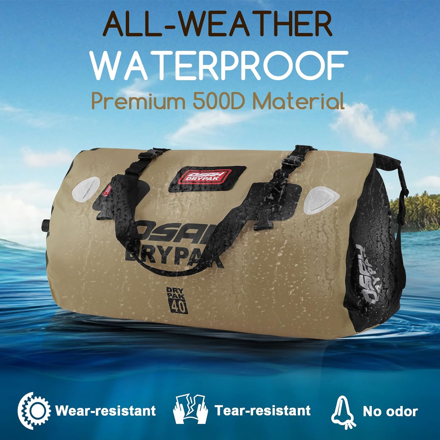 Waterproof Duffel Bag - Motorcycle Dry Bag Tail Bag with Large Storage Space, Waterproof Luggage Duffle Bags with Outer Mesh Zipper Pocket for Camping, Kayaking, Fishing & Traveling - Roamly