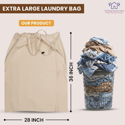 LFH Home Large Premium 100% Cotton Canvas Laundry Bag with Drawstring and Handles Heavy Duty, Multi-Use, and Washable for Home, Travel, College or Storage 28x36 (Pack of 6)-Natural