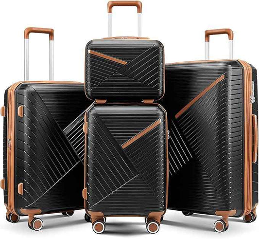 4 Piece Expandable Hardshell Pink Luggage Sets with Spinner Wheels, Lightweight Travel Suitcase Set with TSA Locks, 20 inch Carry On for Women (Black#B, 4 Piece Set)