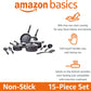 Amazon Basics Non Stick Kitchen Cookware 15-Piece Set, Non-Induction, Includes Pots, Pans, and Utensils, Black