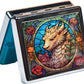 Silver Vintage Pill Box 7 Day Metal Pill Box with Mirror and 8 Compartments Cute Travel Pill Organizer for Purse (Dragon Stained Glass)