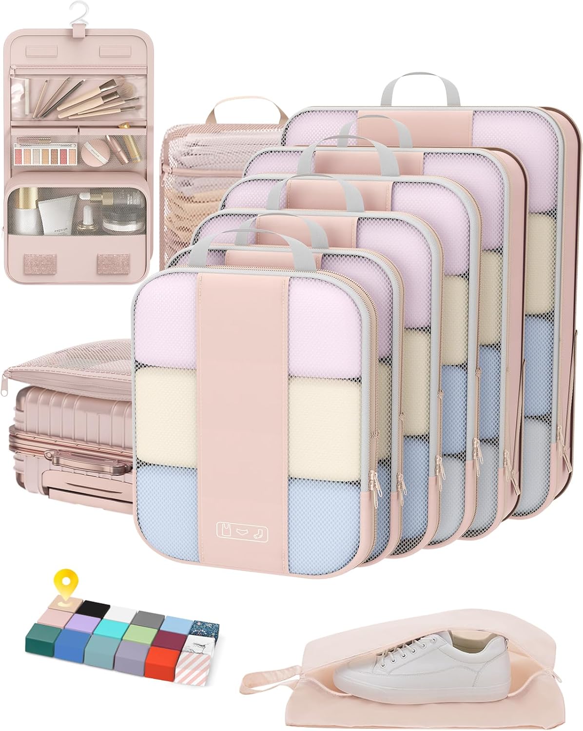 10 Set Compression Packing Cubes for Travel Women Mom,OlarHike Luggage Clothes Storage Gifts for Travelers,Airplane/Cruise/Car/Train Travel Essentials,Compressible Expandable Saver Space Bags(Beige) - Roamly
