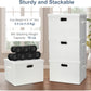 Large 17" 36 Quart Collapsible Stackable Storage Bins with Lids, 3 Packs White Linen Fabric Closet Boxes with Lids, Storage Cube Baskets Container Organizers for Bedroom Office(17 x12 x11)