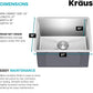 Kraus KHU101-21 Standart PRO 16 Gauge Undermount Single Bowl Set (4 Item Bundle: Sink, Bottom Grid, Drain Assembly, Kitchen Towel), 21 Inch, Stainless Steel