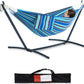 PNAEUT Double Hammocks with Stand for Outside, Portable Space Saving Heavy-Duty Steel Stand for Indoor Outdoor Patio with Carrying Bag, 450 lbs Capacity (Blue Lagoon)