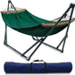 Tranquillo Sturdy Steel Hammock Stand with Premium Cotton Canvas, 600 lbs Capacity Folding, Portable Hammock Stand 30-Second Fold Unfold Spacious Design, (Canvas - Emerald Green)