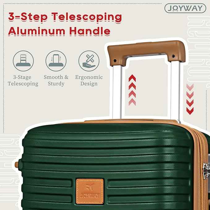 Joyway Expandable 24 Inch Luggage with Spinner Wheels, Lightweight Hard Shell Medium Checked Suitcase, 3 Piece Luggage Sets with TSA Lock, Green