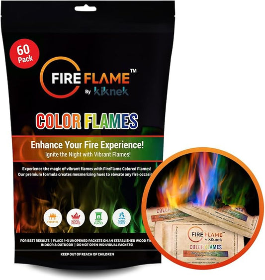 Fireflame Fire Color Changing Packets - Magic Colorful Fire Flames - 60 Pack - for Outdoor FirePit, Fireplace, Bonfire, Campfire, Camping Accessories for Kids & Adults