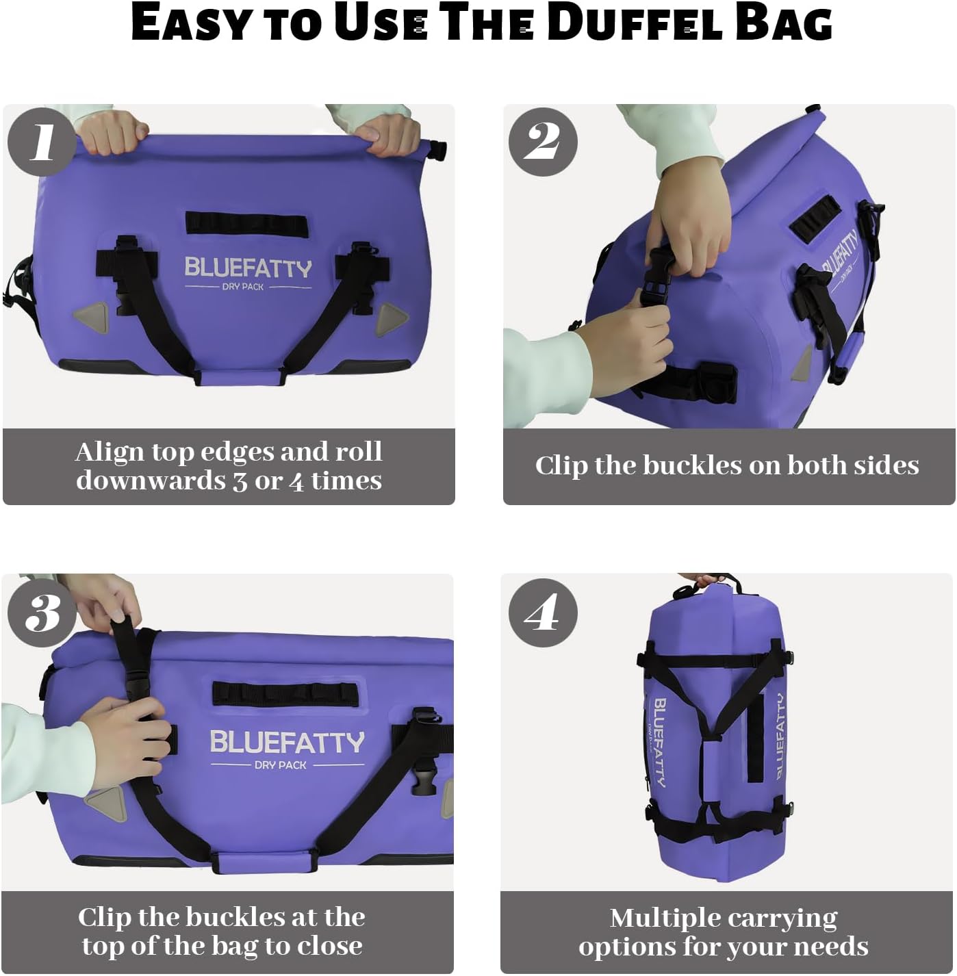Waterproof Motorcycle Duffel Bag Roll Top Dry Duffel Bag with Quick-fixed Straps for Rafting, Boating, Kayaking, Travel, 50L(Blue) - Roamly