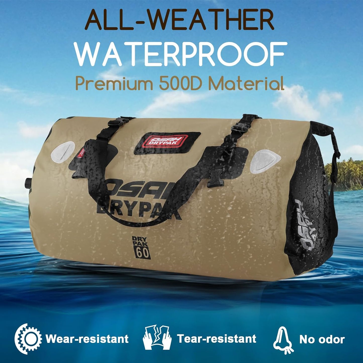 Waterproof Duffel Bag - Motorcycle Dry Bag Tail Bag with Large Storage Space, Waterproof Luggage Duffle Bags with Outer Mesh Zipper Pocket for Camping, Kayaking, Fishing & Traveling - Roamly