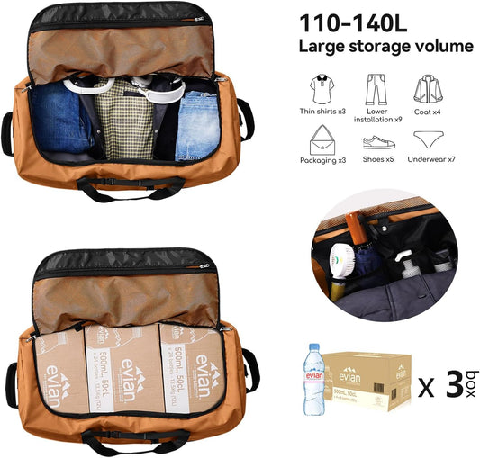 Vomgomfom 32" Soft-Sided Foldable Wheeled Travel Duffel Bag,Expandable 110L to 140L Rolling Cargo Bag with 2 Wheels and Multiple Pockets,Brown - Roamly