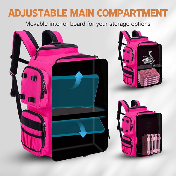 Goture Fishing Backpack, 900D Water-Resistant Tackle Backpack with Rod Holders, 58L Large Storage Gear Fishing Tackle Bag with Detachable Crossbody Bag,8 Lure Pockets,Bottle Holder for Camping Hiking