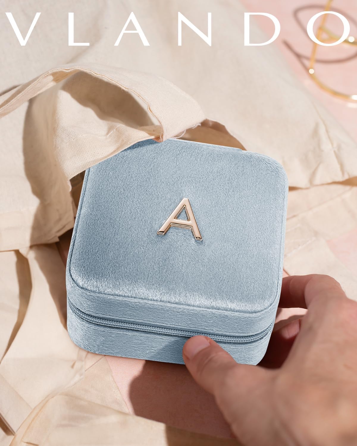 Vlando Valentines Day Gifts for Her, Bridesmaid Gifts for Women, Bridesmaid Proposal Gifts Unique Gifts, Wedding Travel Essentials Small Jewelry Box, Travel Jewelry Case - Letter G, Blue