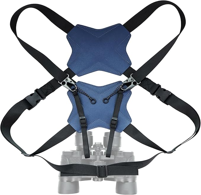 Binocular Harness Strap, New Double-Sided Leather X-shaped Design Adjustable for Hunting, Hiking & Birding, Binocular Harness Fits for Carrying, Cameras, Rangefinders and More