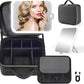 Makeup Bag with Removable Lighted Mirror, Travel Make up Bag with Lights Portable Makeup Case Organizer with Mirror 360° Adjustable Angle, Partitionable Cosmetic Bag Accessories Makeup Train Case Gift