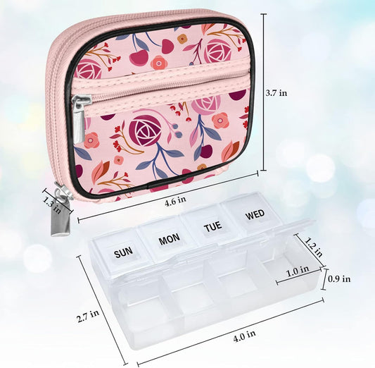 Serfeymi Weekly Travel Pill Organizer Pill Case for Purse with Removable 7 Day Pill Box, Fashionable Travel Medicine Organizer Pill Container for Medicine, Vitamin, Supplement - Pink 01