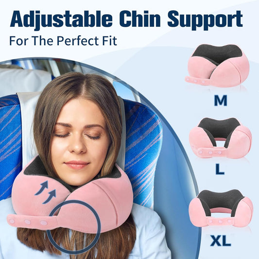 Neck Pillow for Traveling, Travel Pillows for Airplanes,100% Pure Memory Foam Travel Neck Pillow, Adjustable Flight Pillow, Portable Plane Accessories with Eye Mask, Earplugs, Carry Bag