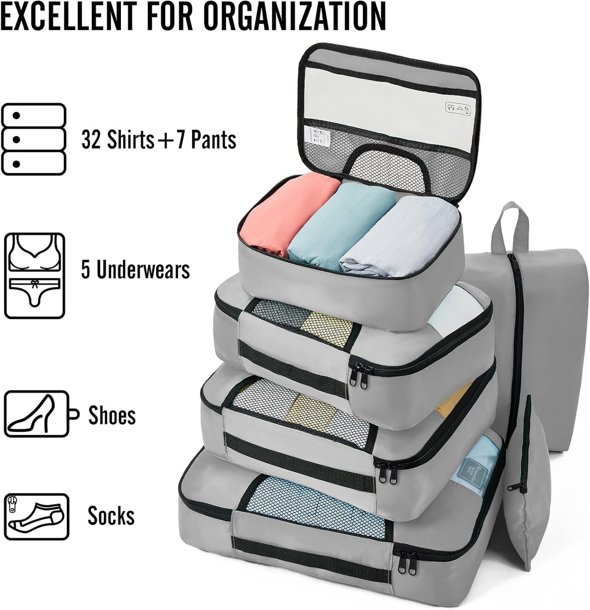 Veken 8 Set Packing Cubes for Travel Essentials, Suitcase Organizer Bags in 4 Sizes, Carry-On Luggage Accessories with Large Laundry & Hanging Toiletry Bag, Must-Have for Airplane, Road Trip & Camping - Roamly