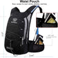 Insulated Hydration Backpack Pack with 3L BPA Free Leak Proof Water Bladder, Large Storage Lightweight Hiking Daypack with Waist Pouches & Cooler Layer, for Running, Biking, Camping, Festival - Roamly